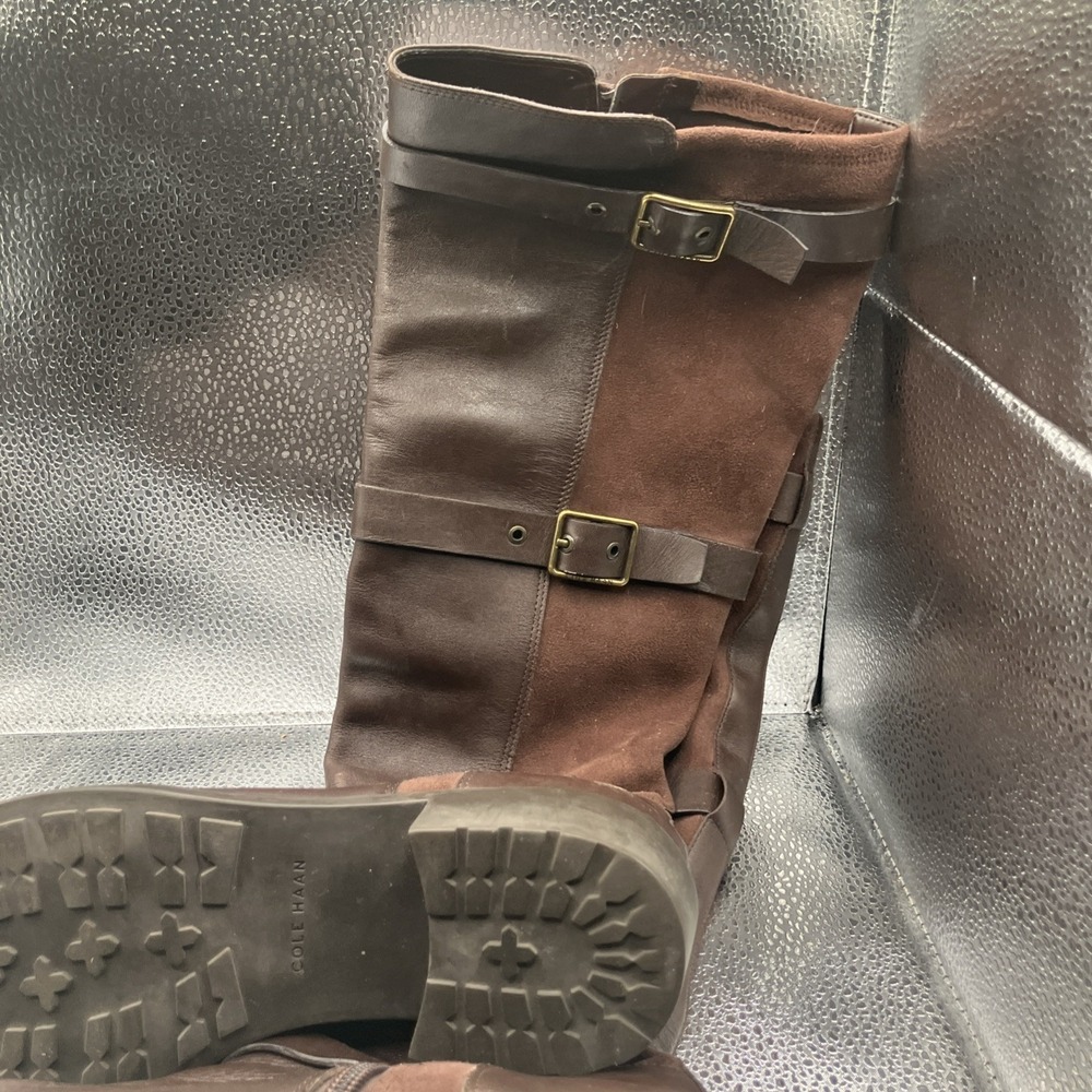 Cole Haan Woman's 7 Brown Leather/Suede Side Zip Boots - Picture 11 of 14